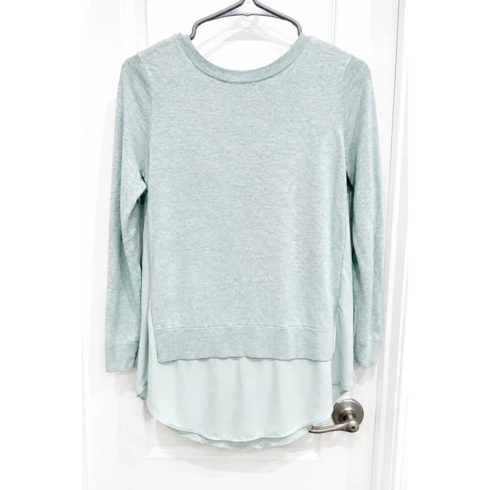 LOFT Petites Mint Green Layered Hem Sweater Top Size SP Long Sleeve